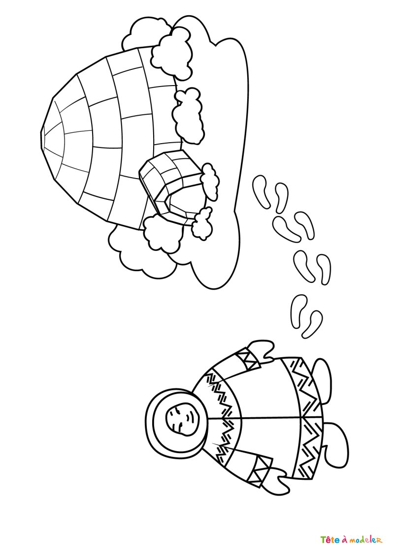 Coloriage igloo et Inuit #07