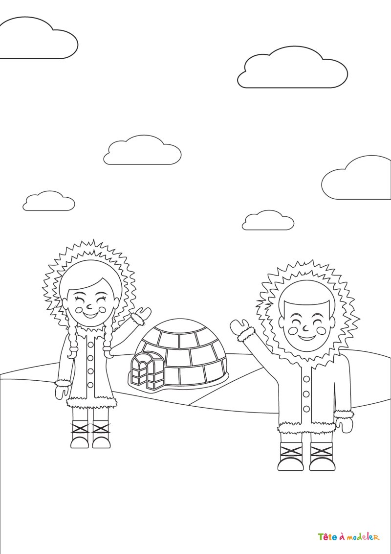Coloriage igloo et inuit #08