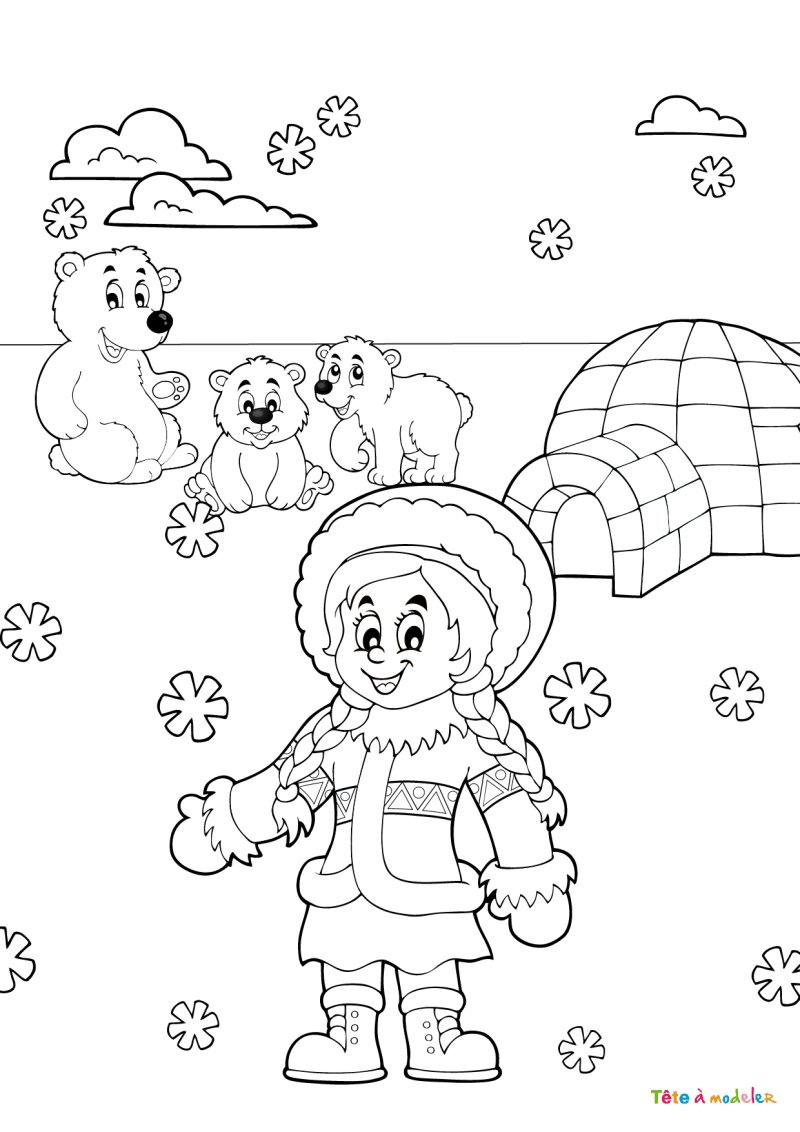 Coloriage igloo et inuit #09