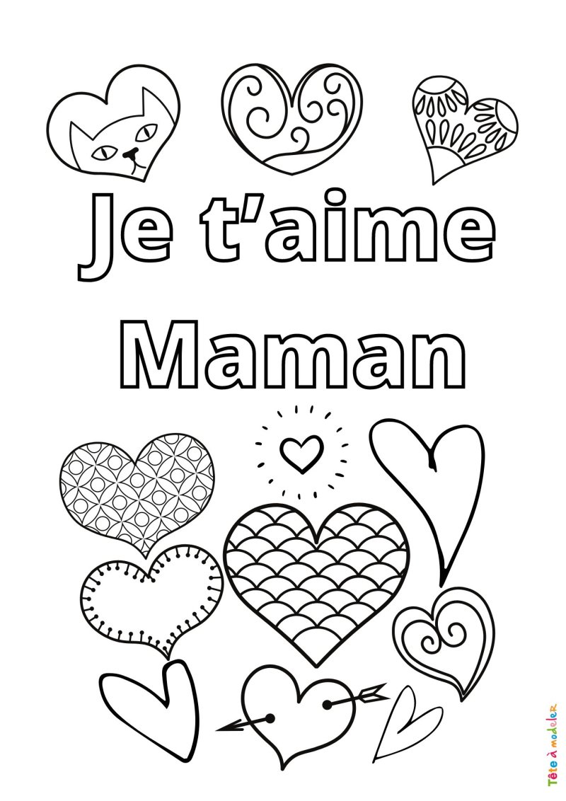 Coloriage je t'aime maman facile