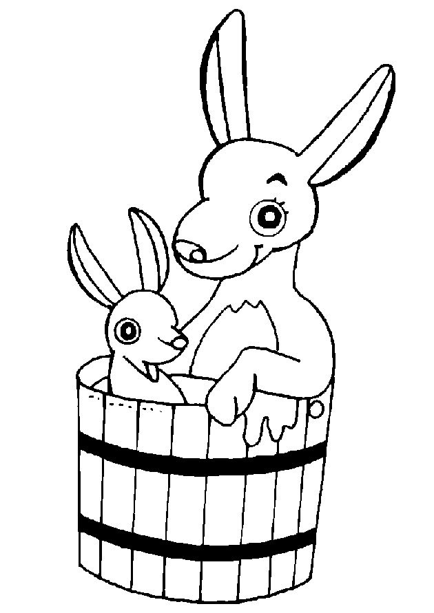 Coloriage kangourou qui se lave