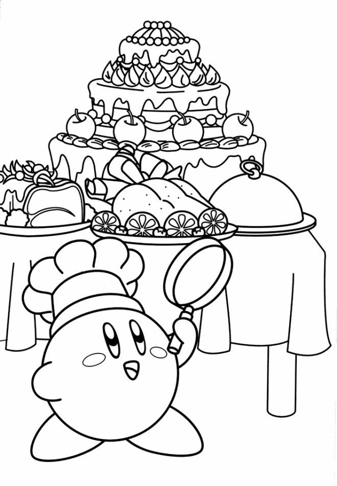 Coloriage Kirby cuisinier de Nintendo