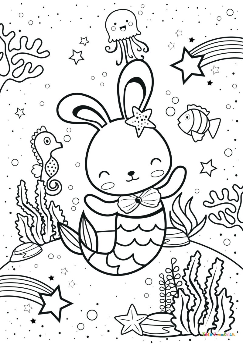 Coloriage lapin sirène
