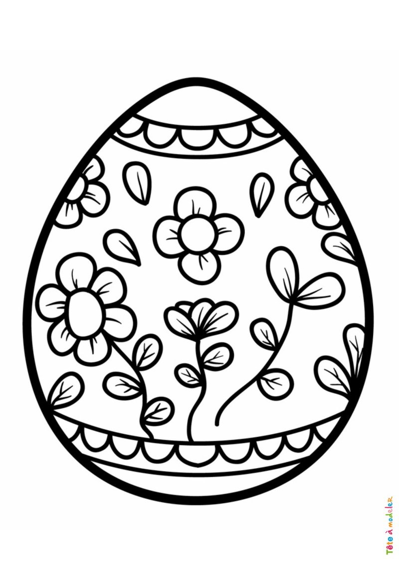 Coloriage d'un oeuf de Pâques avec des fleurs
