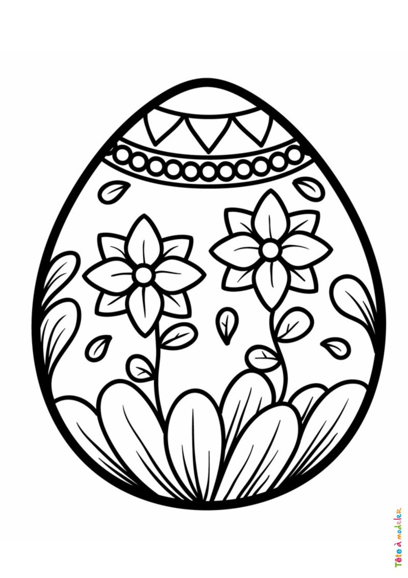 Coloriage d'un oeuf de Pâques fleuri