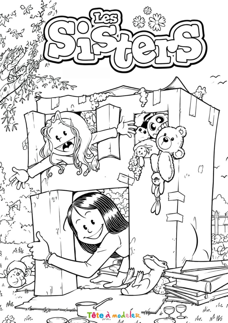 Coloriage des Sisters dans une cabane