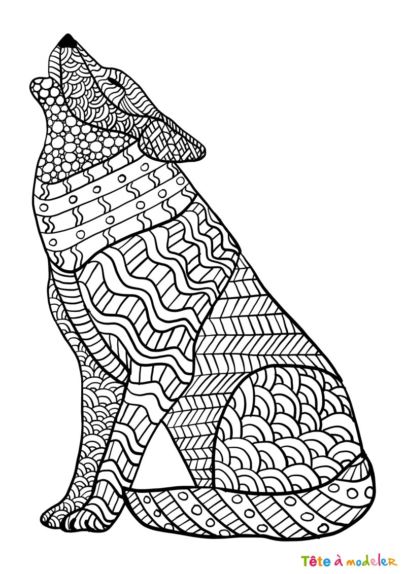 Coloriage d'un loup mandala