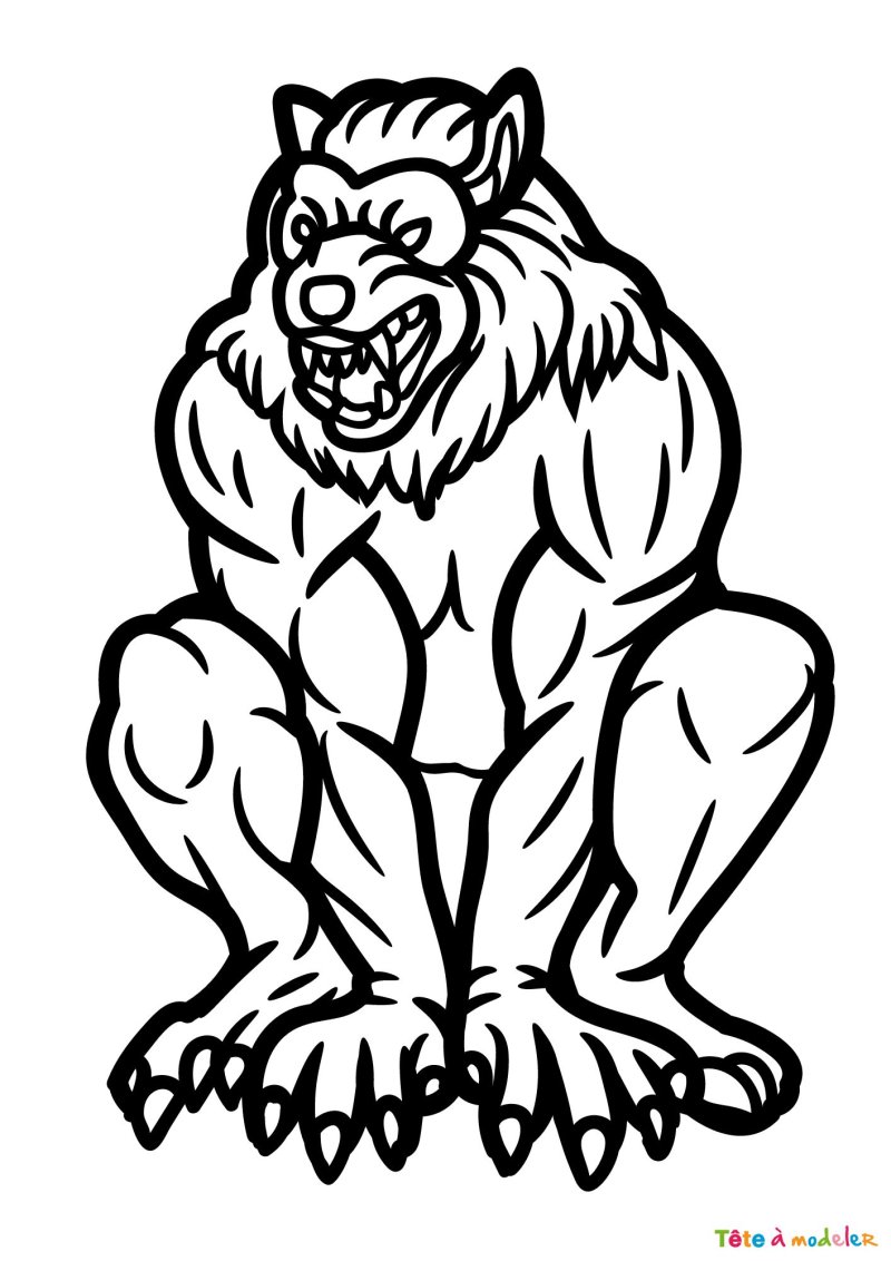 Coloriage loup garou assis