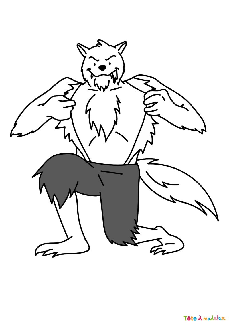 Coloriage loup garou qui se transforme