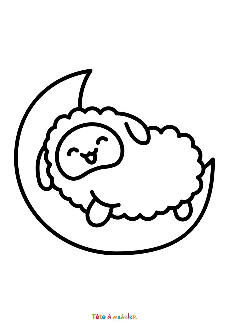 Coloriage lune avec mouton