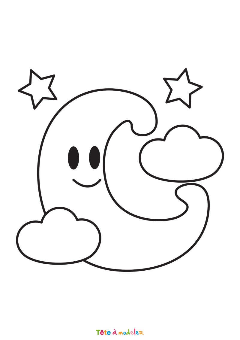 Coloriage lune kawaii