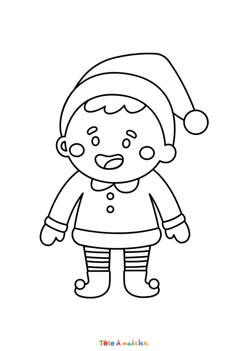 Le coloriage d'un lutin de Noël à télécharger