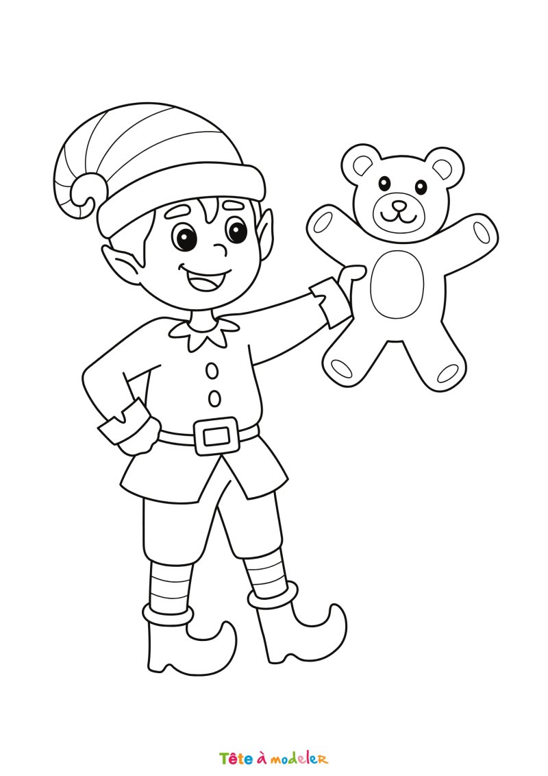 Le coloriage d'un lutin de Noël gratuit à imprimer