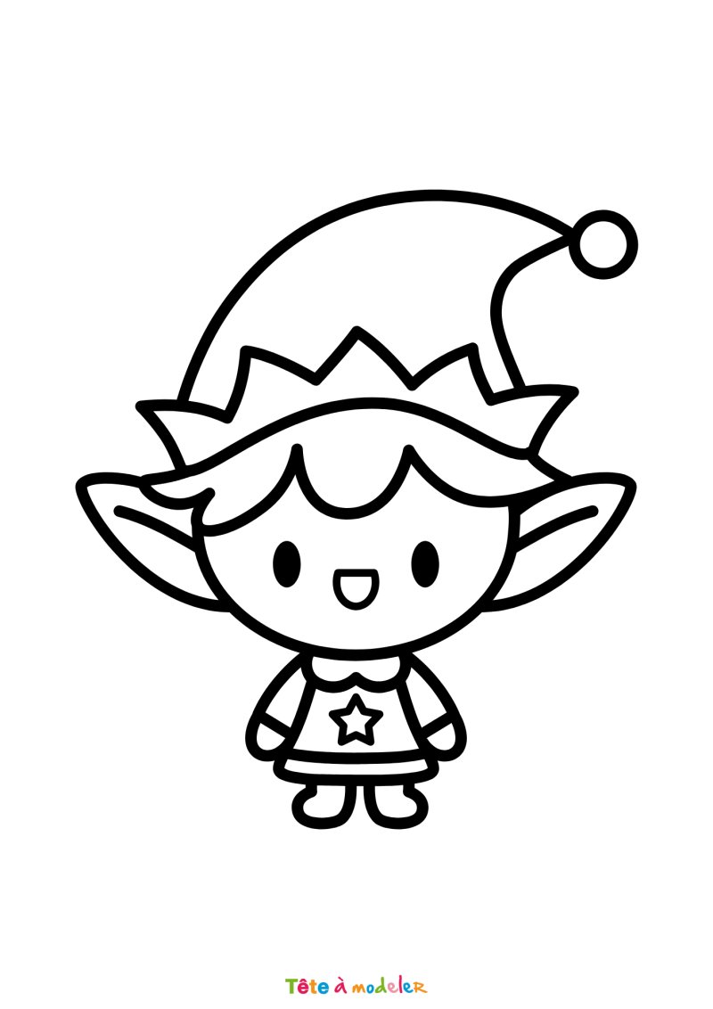 Le coloriage d'un lutin de Noël pour maternelle à imprimer
