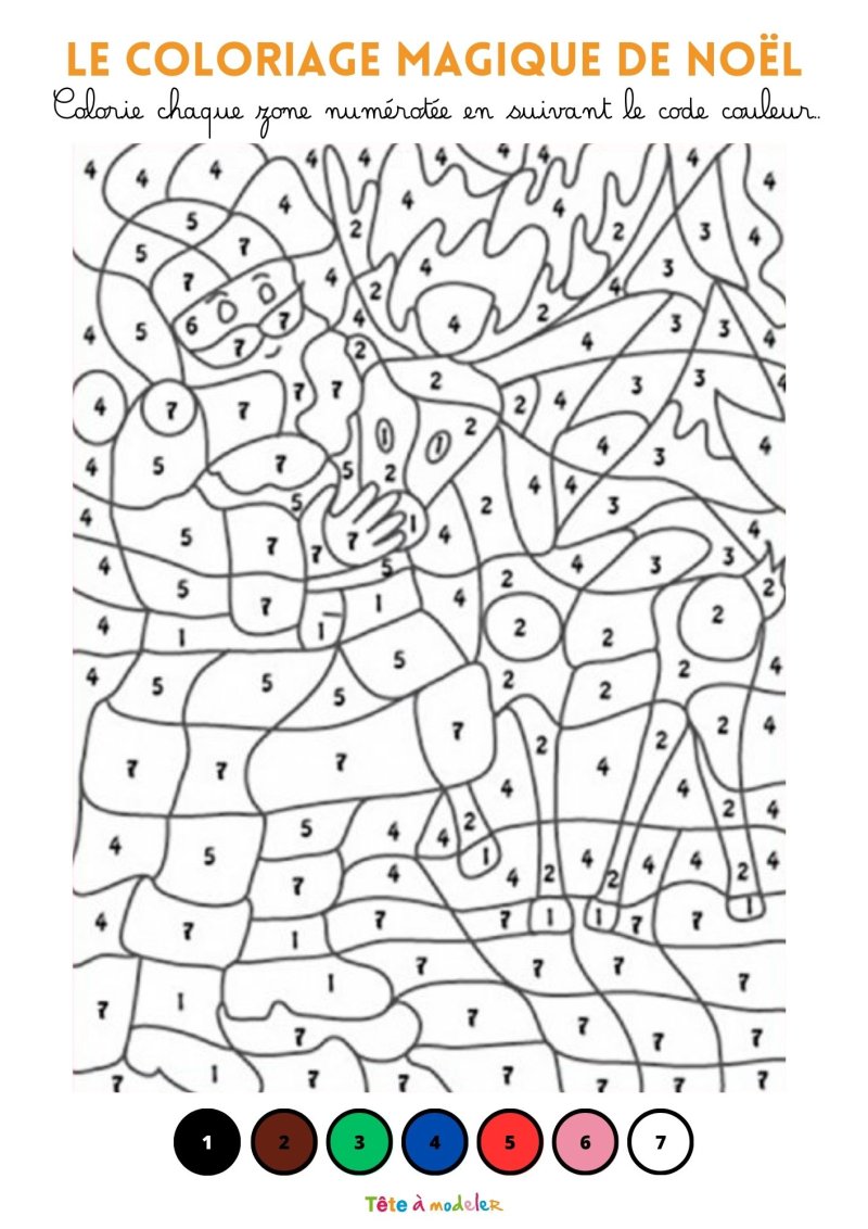 Coloriage magique de Noël : Le Père Noël et son renne