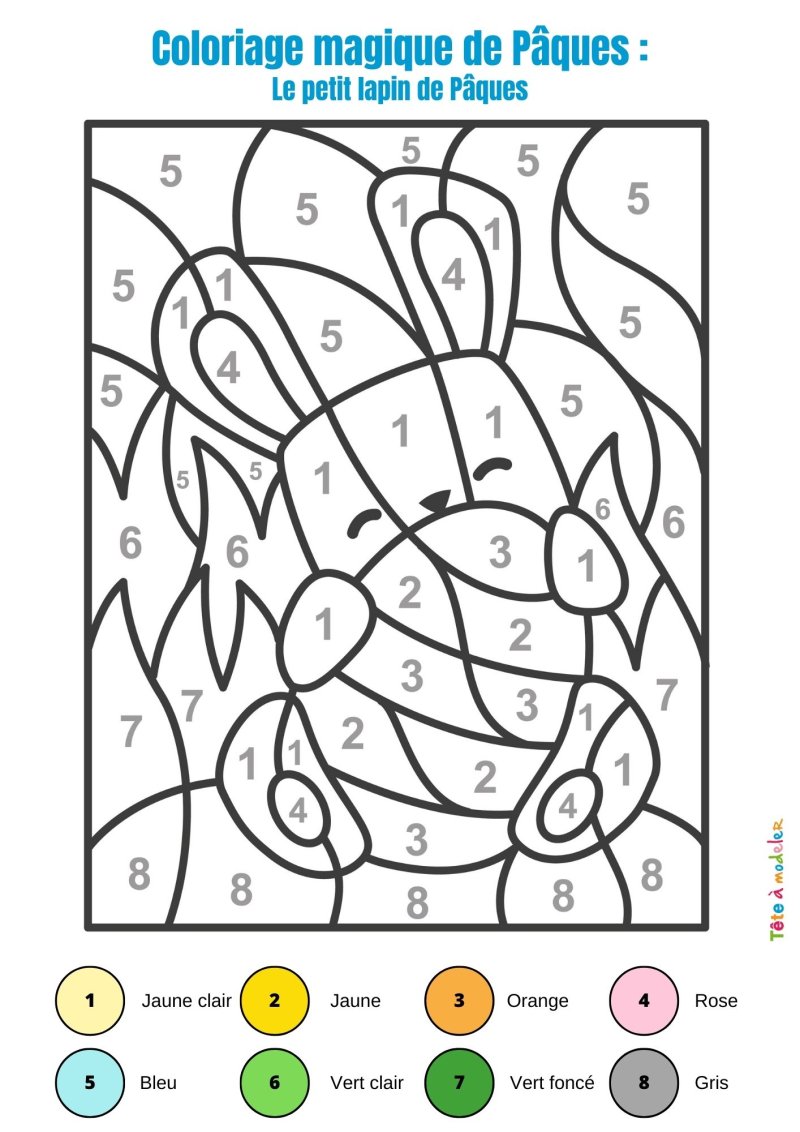 Coloriage magique de Pâques : le lapin