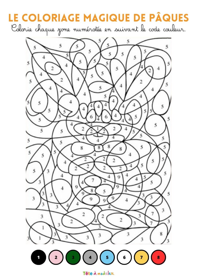 Coloriage magique de Pâques : Le petit lapin