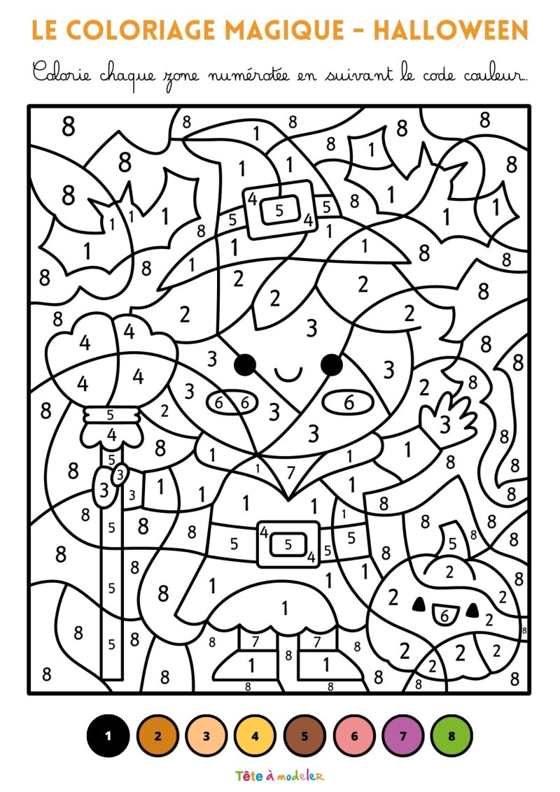 Coloriage magique d'Halloween - La sorcière