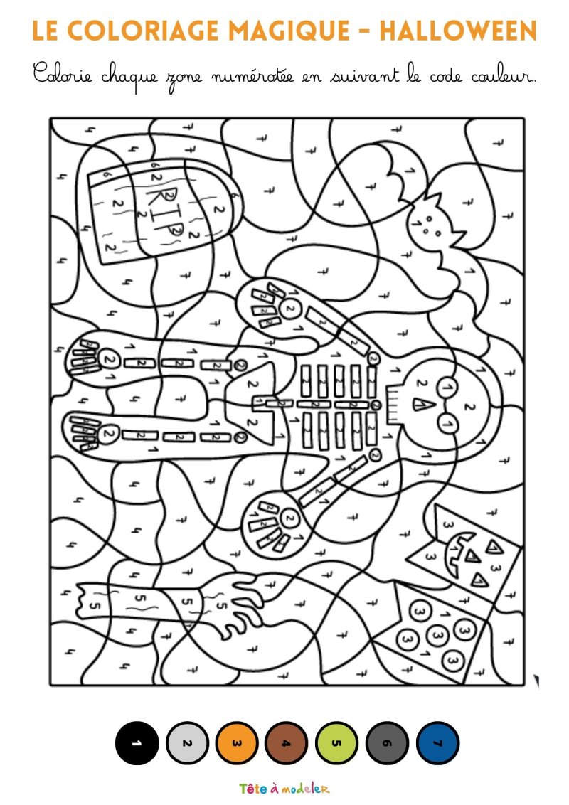 Coloriage magique d'Halloween - Le squelette