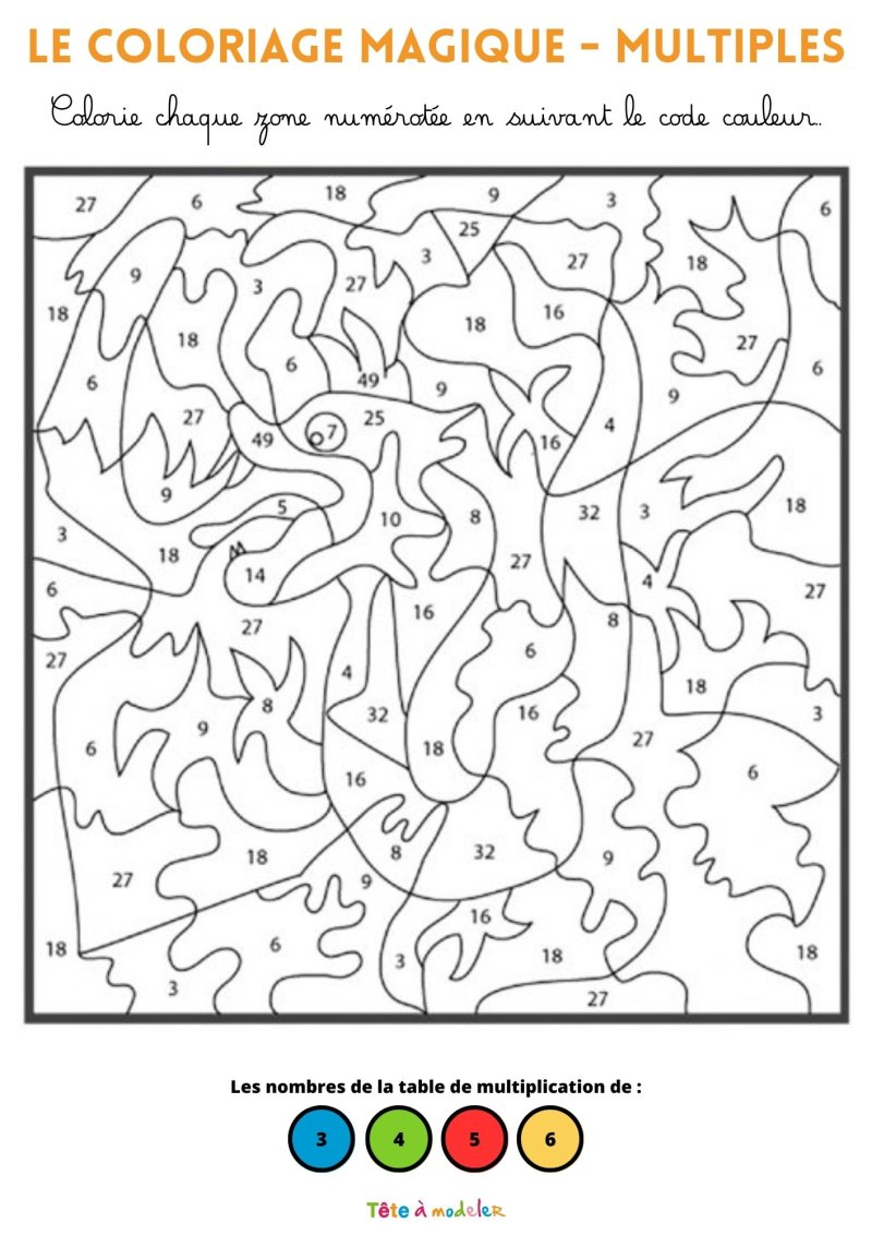 Coloriage magique : les multiples de 3 à 6