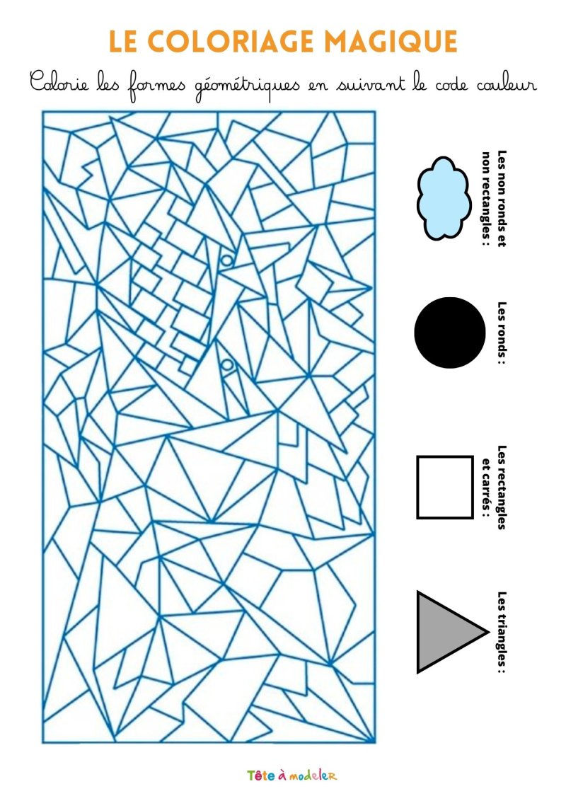 Coloriage magique : triangles, rectangles, ronds