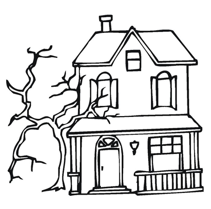Coloriage d'une maison hantée à télécharger