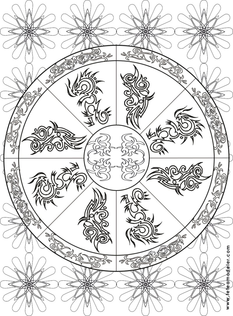 Coloriage mandala motif tribal