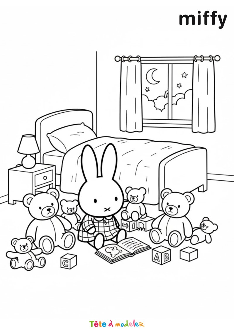 Coloriage de Miffy dans sa chambre