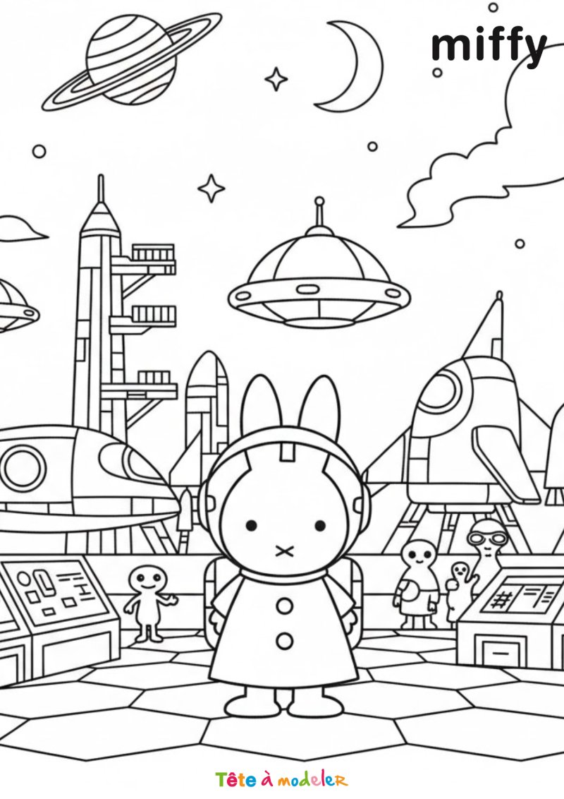 Coloriage de Miffy dans l’espace