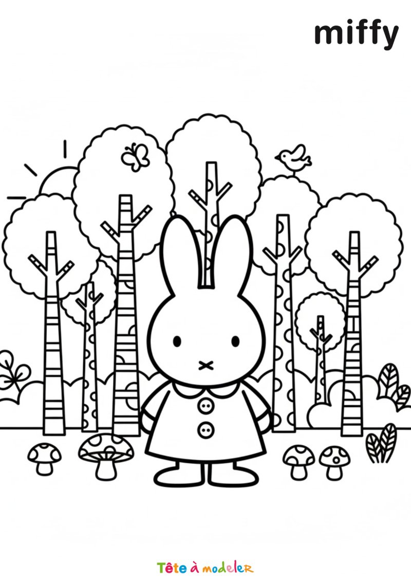 Coloriage de Miffy en forêt