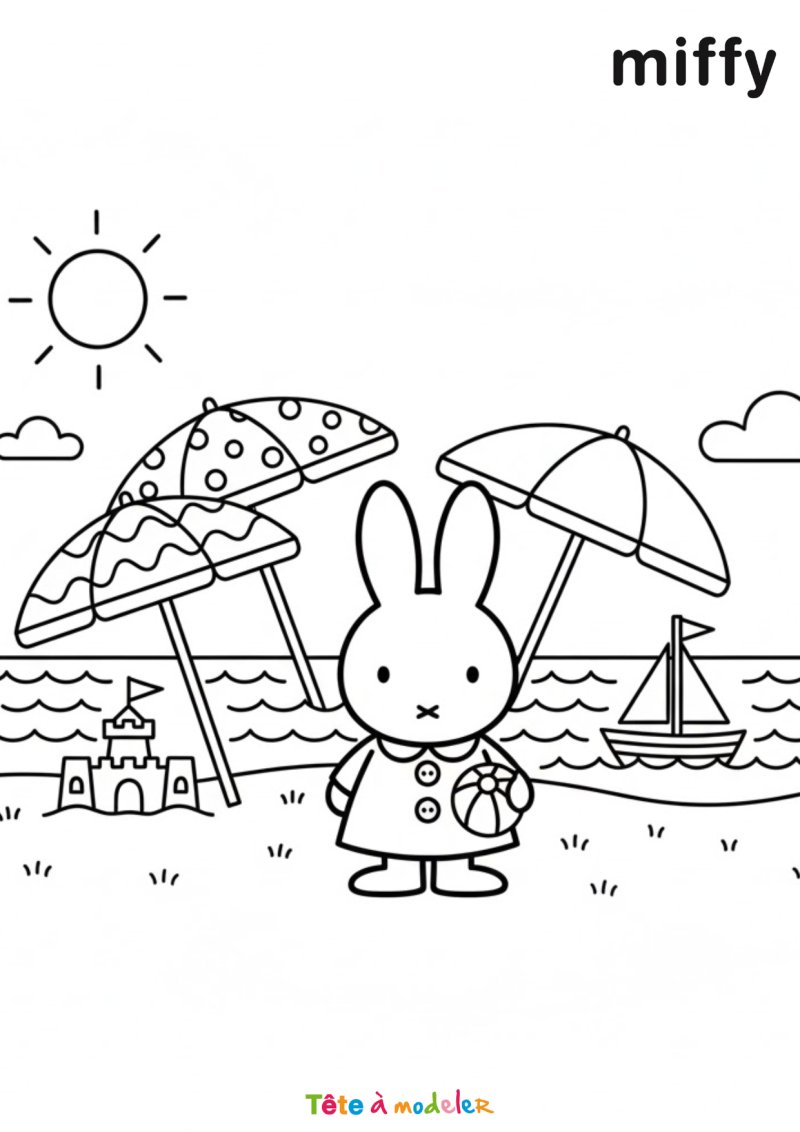 Coloriage de Miffy à la plage