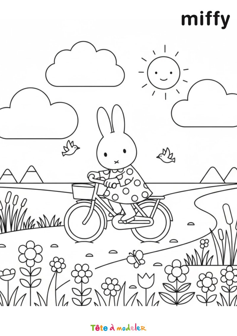 Coloriage de Miffy à vélo