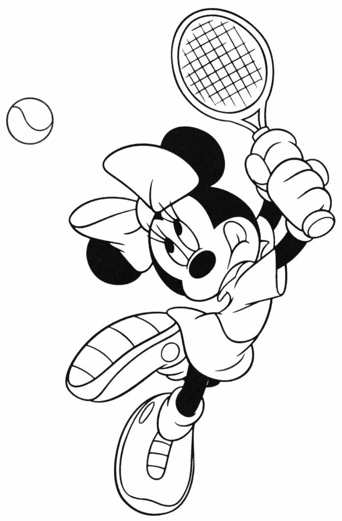 Coloriage Minnie qui joue au tennis