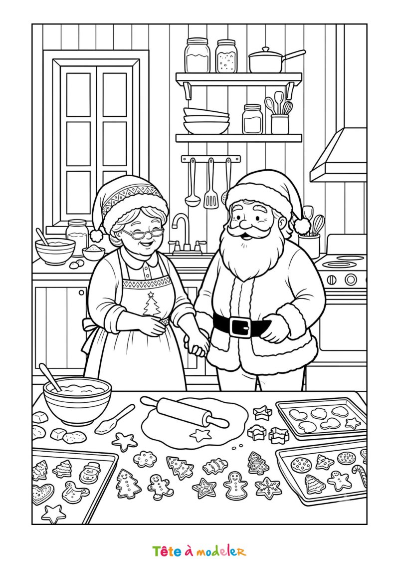 Coloriage de la Mère Noël avec le Père Noël