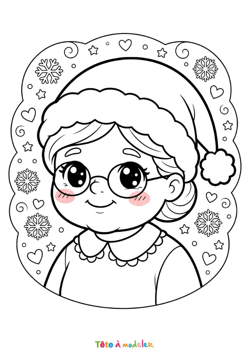 Coloriage d'une Mère Noël kawaii