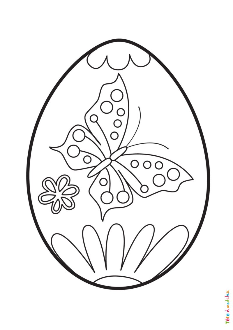 Coloriage d'un oeuf de Pâques avec un papillon