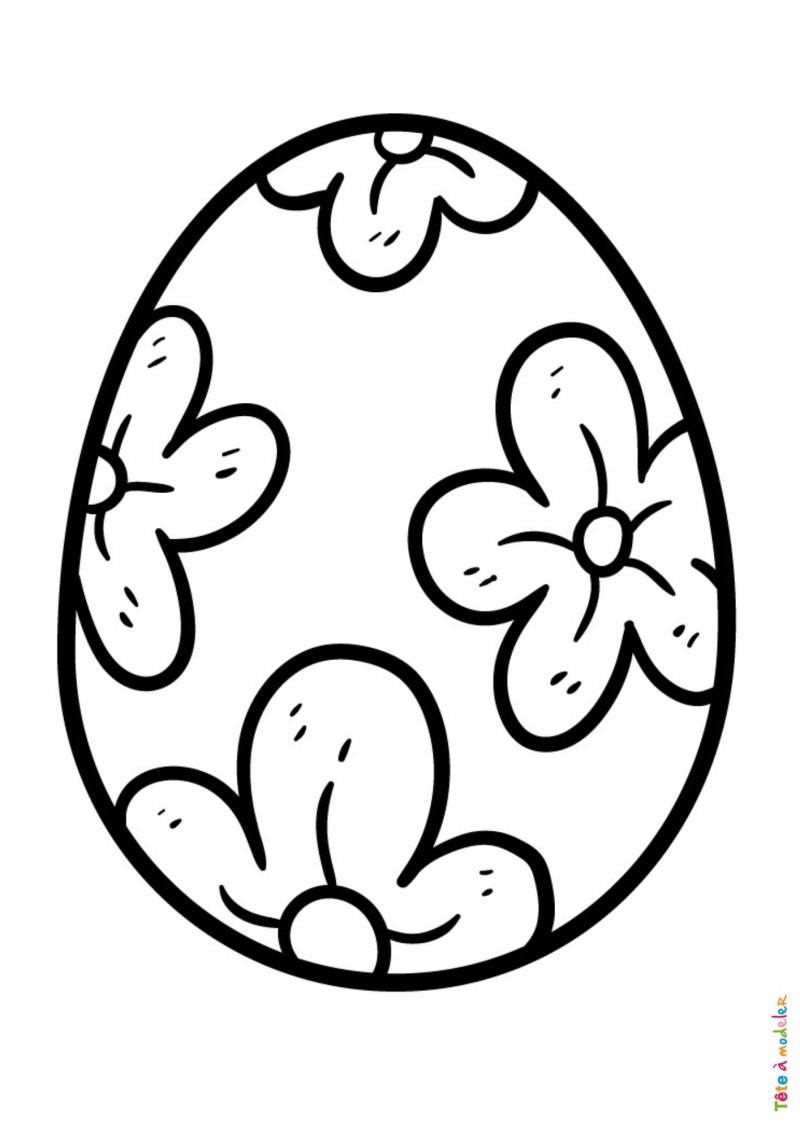 Coloriage d'un oeuf de Pâques avec des grosses fleurs