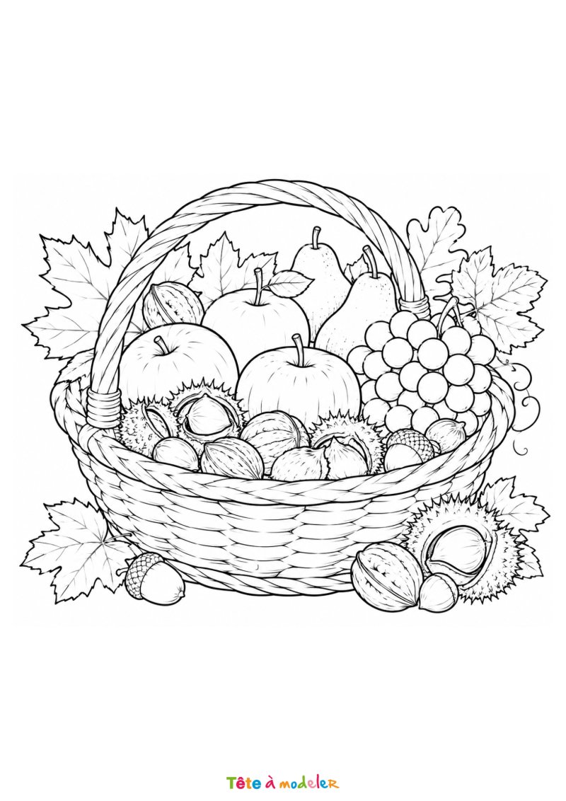 Coloriage panier de fruits d'automne à imprimer