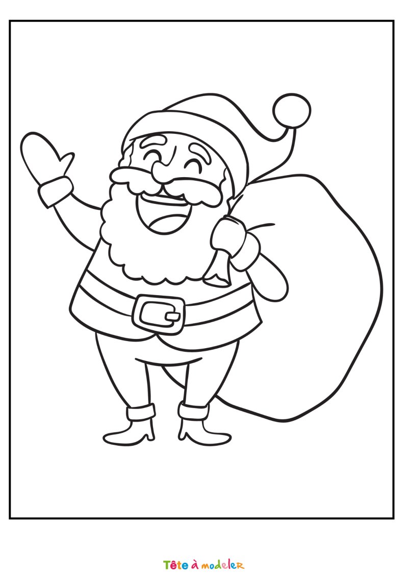 Le coloriage d'un Père Noël avec sa hotte à imprimer