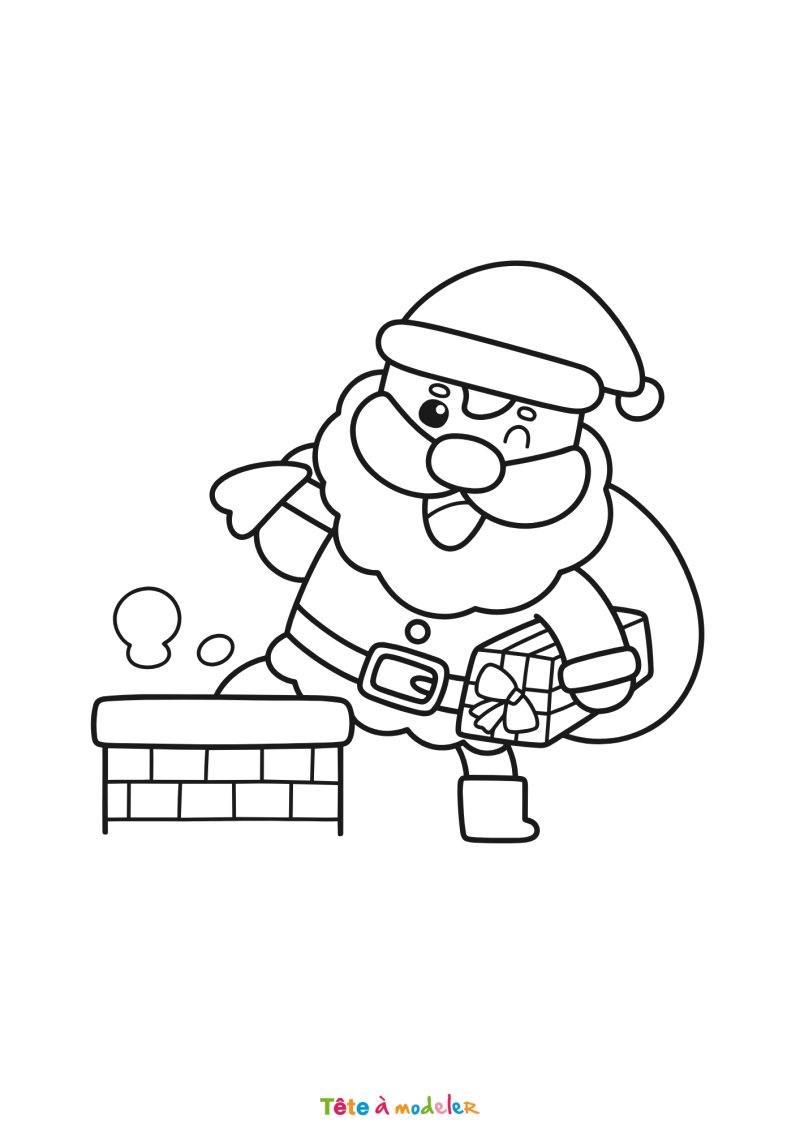 Le coloriage d'un Père Noël dans la cheminée à imprimer