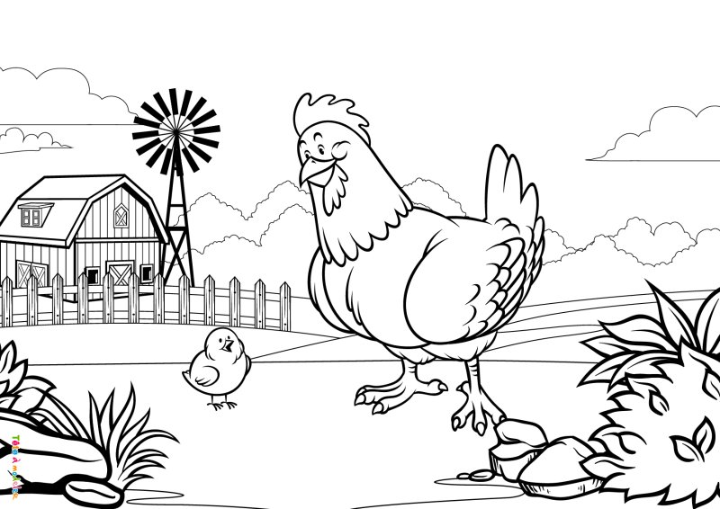 Coloriage poule #07