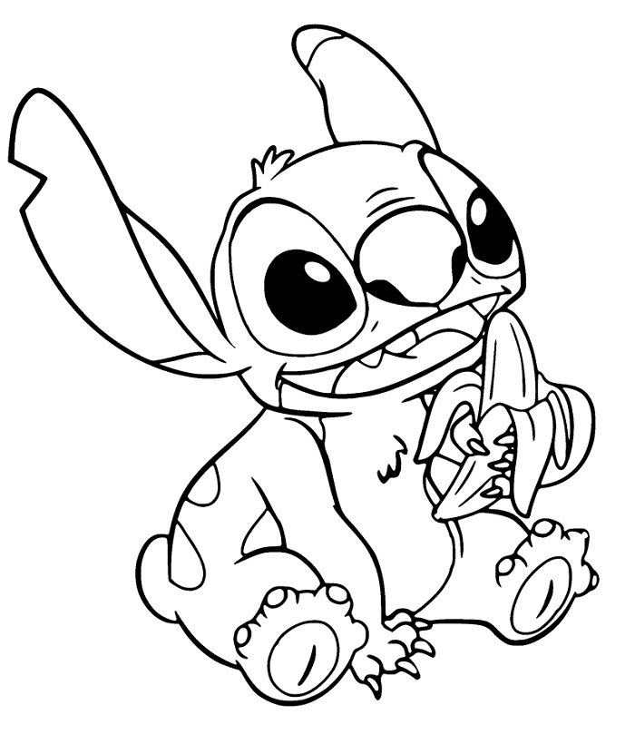 Coloriage Stitch qui mange une banane