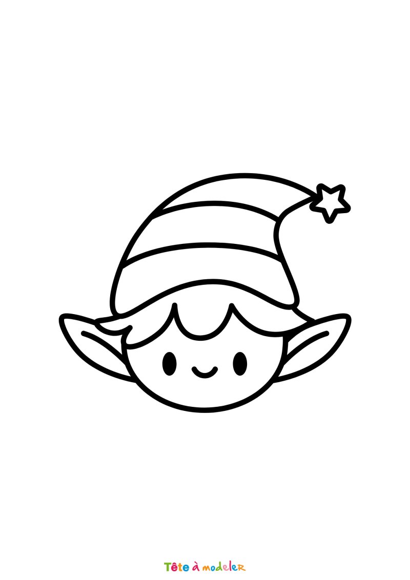 Le coloriage de la tête d'un lutin de Noël à imprimer