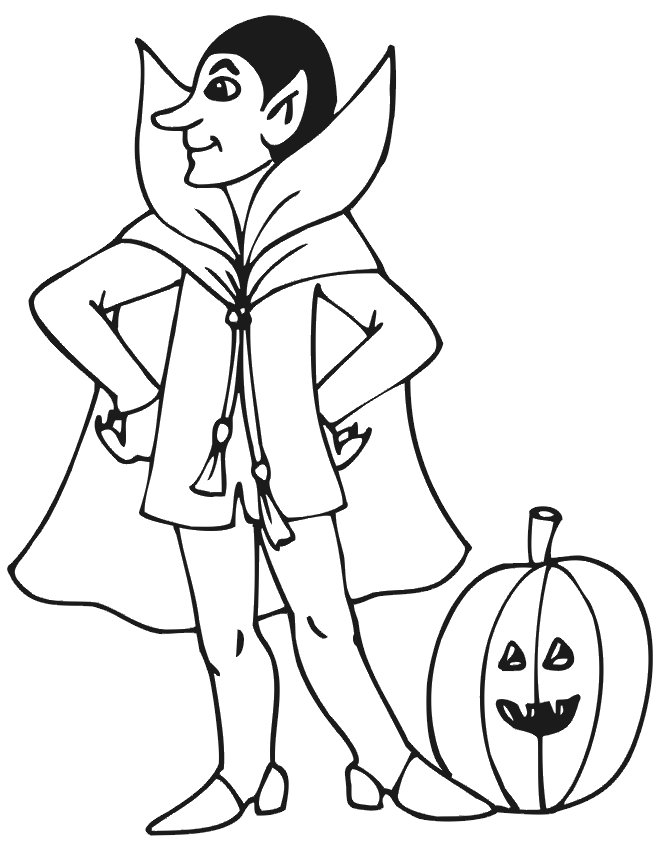Coloriage d'un vampire avec une citrouille