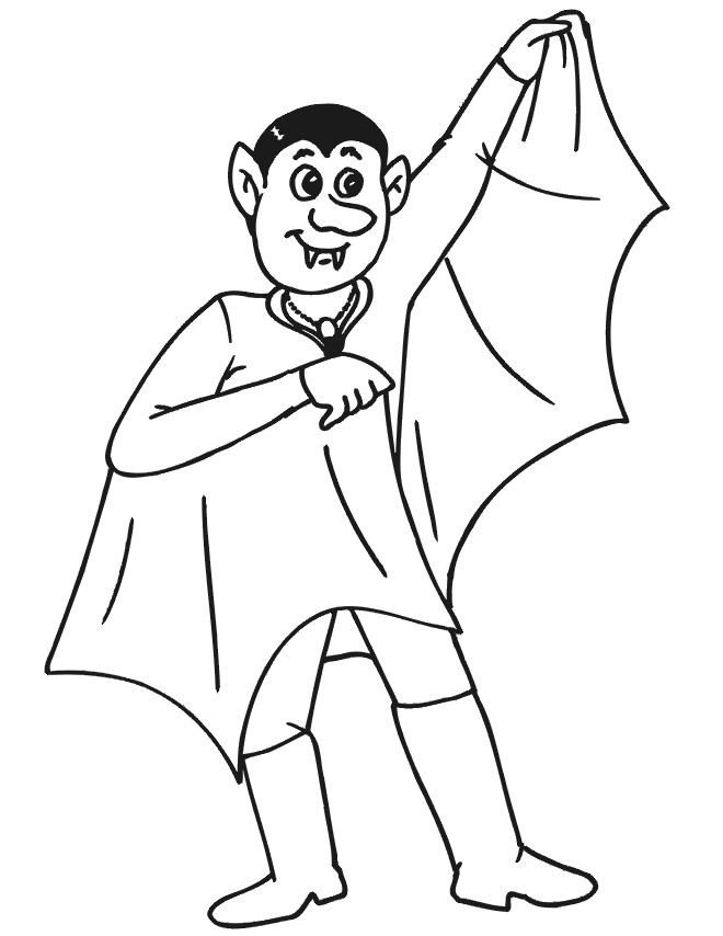 Coloriage d'un vampire avec une cape