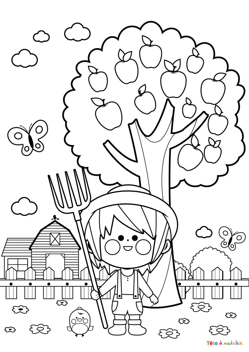 Coloriage verger en automne