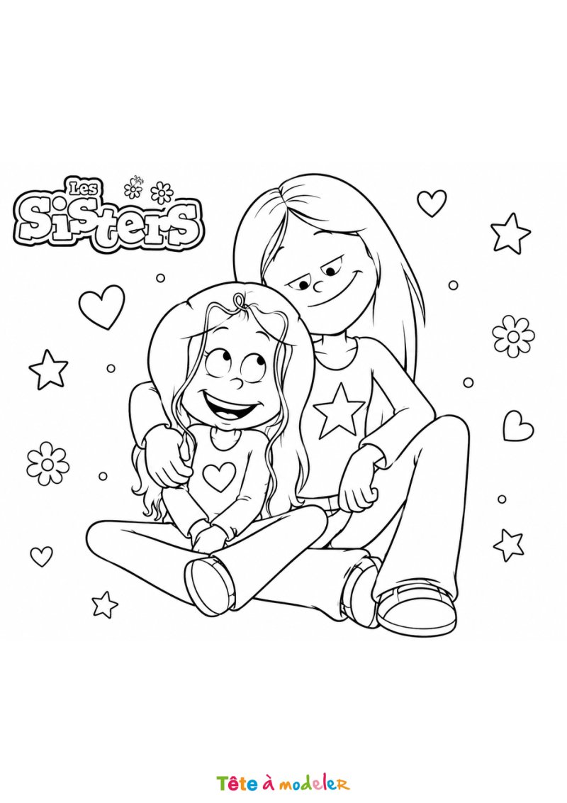 Coloriage Wendy et Marine assises ensemble