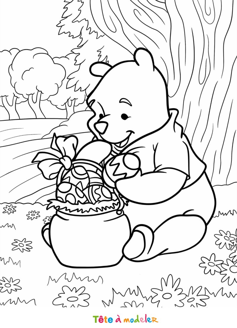 Coloriage Winnie l'Ourson à Pâques