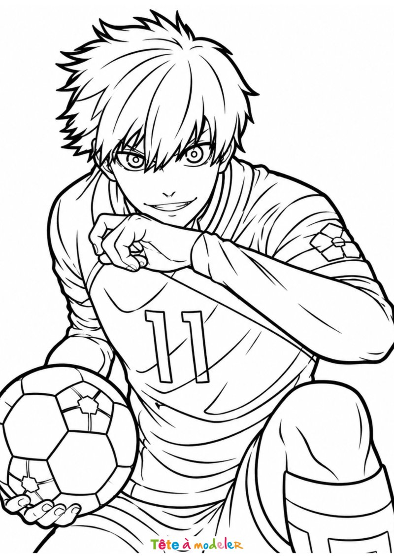 Coloriage Yoichi Isagi avec son ballon