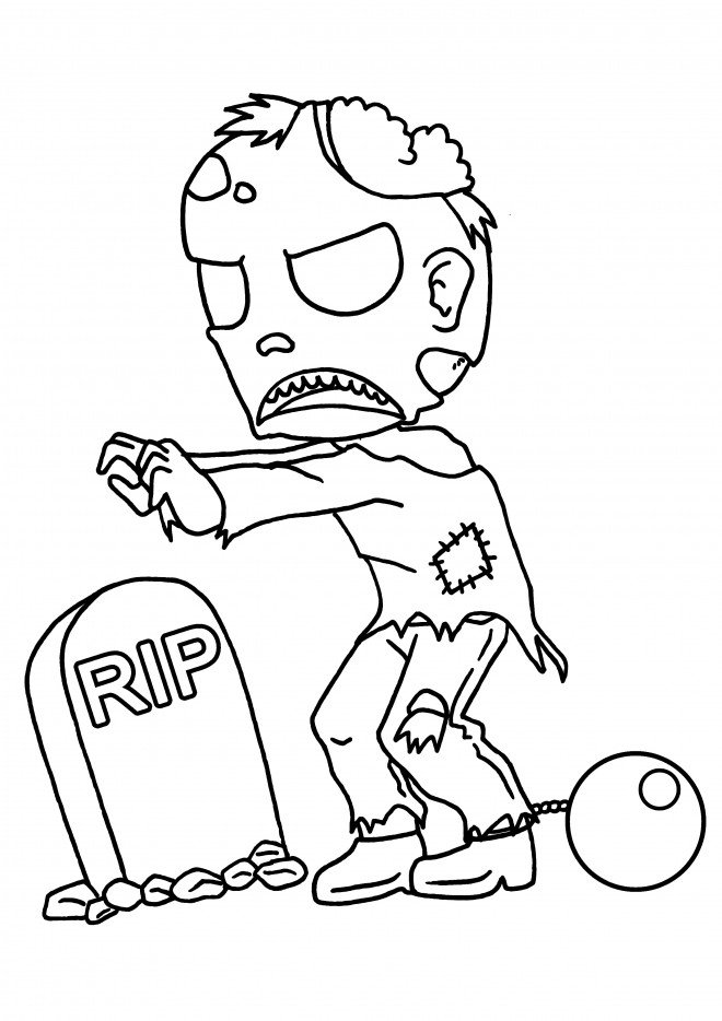 Coloriage d'un Zombie avec pierre tombale